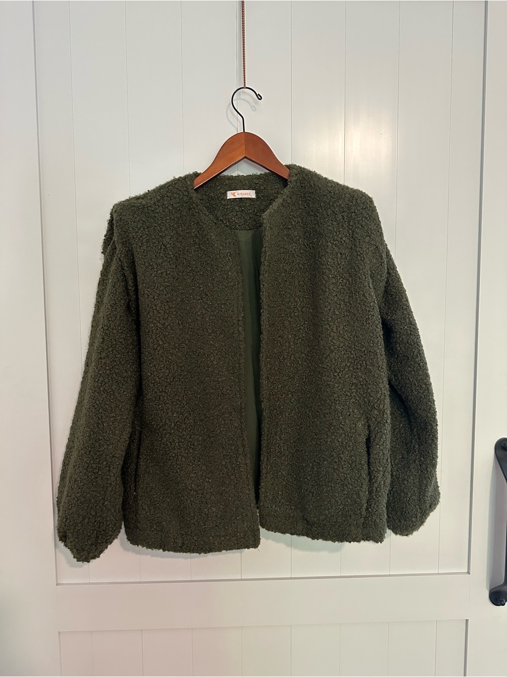 Olive Green Teddy Sherpa Jacket - Women's Lightweight Coat